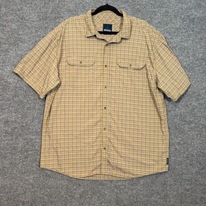 Prana Shirt Mens 2XL XXL Yellow Tan Check Plaid Button Up Front Pockets Gorpcore